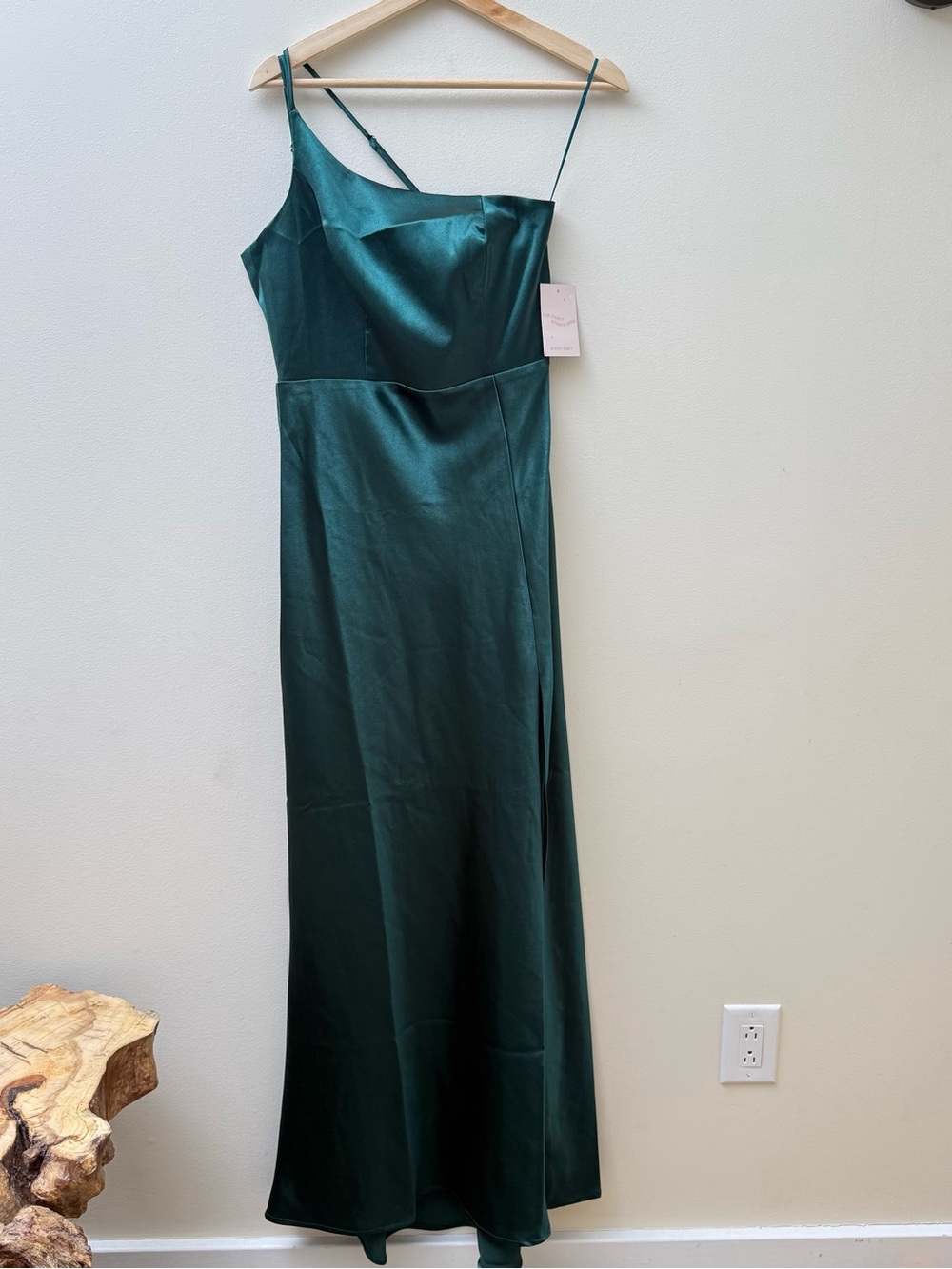 Birdy Grey One-Shoulder Kensie Emerald Satin Gown - Picture 2 of 9